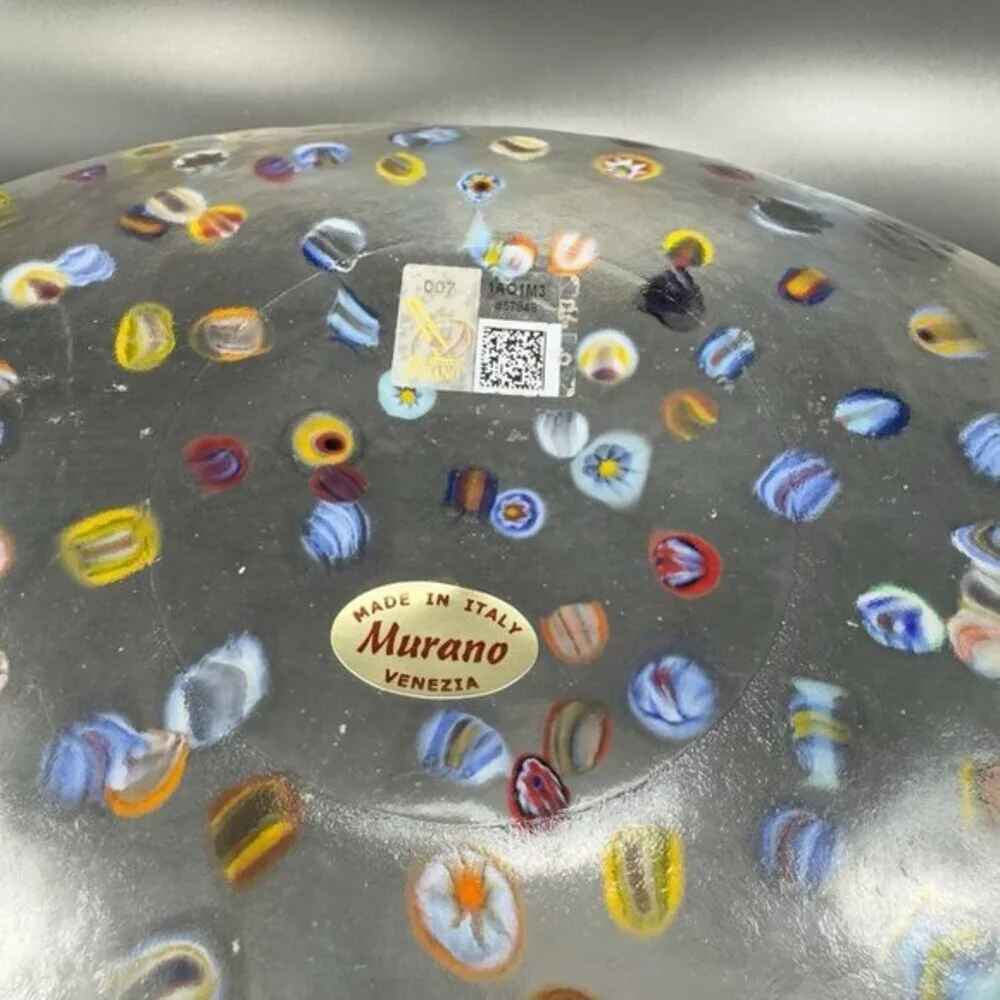 Murano‎ Venetian Art Glass Folded Dish Bowl Clear W Millefiori Original Label